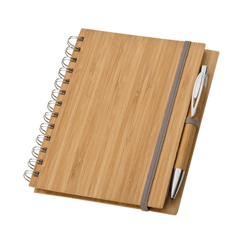 Carnetel A5 70 File Liniate Cu Pix Si Spira Coperti Din Bambus 