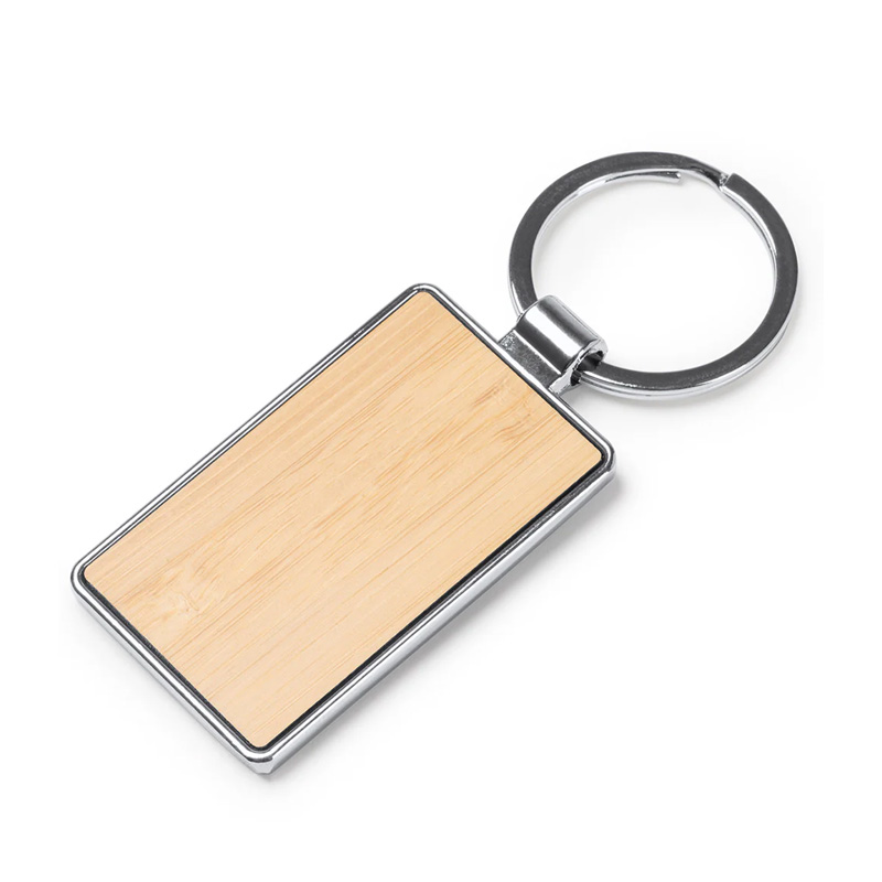 Breloc Dreptunghi Lemn + Metal, 5 X 3 CM, Personalizabil 